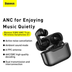 Tai nghe TWS chống ồn chủ động Baseus SIMU ANC S1 True Wireless Earphone (Chống ồn chủ động, Xuyên Âm, Hi Fi/ Stereo, AAC/SBS, Dual Core DSP)