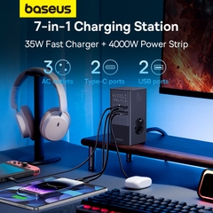 Bộ Sạc Nhanh OS-Baseus PowerCombo Tower Digital PowerStrip 3AC+2U+2C 35W (Chân cắm tròn, chiều dài dây 1.5m)