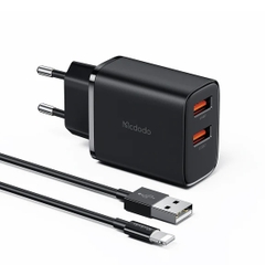 Cốc Sạc Nhanh Mcdodo 12W Dual USB Charger with Lightning Cable (Kèm cáp USB to iP, Chân cắm tròn)