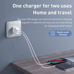 Cốc Sạc Baseus Speed Mini 10.5W 2 Cổng USB | Sạc Cùng Lúc 2 Máy, Nhỏ Gọn An Toàn