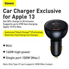 Tẩu Sạc Baseus 160W Quick Charge™ 5 | 2 Type-C + USB, Sạc Nhanh Laptop Điện Thoại, Kèm Cáp 100W