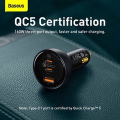 Tẩu Sạc Baseus 160W Quick Charge™ 5 | 2 Type-C + USB, Sạc Nhanh Laptop Điện Thoại, Kèm Cáp 100W