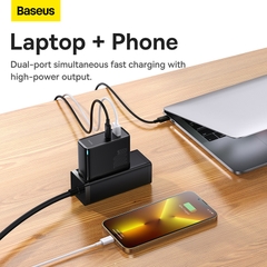 Bộ Sạc Baseus GaN5 Pro 100W | 2 Cổng Type-C & USB, Kèm Cáp, Sạc Laptop, Macbook & Điện Thoại