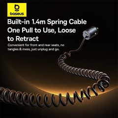 Tẩu Sạc Baseus 30W Kèm Cáp Lò Xo | Sạc 2 Thiết Bị, Có Tay Cầm Kéo Ra Tiện Lợi