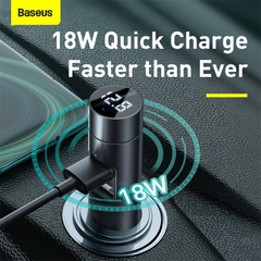 Tẩu Sạc Baseus Energy Column 18W | Bluetooth MP3 FM, Sạc Nhanh QC/PPS, Hiển Thị Điện Áp LED