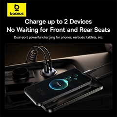 Tẩu Sạc Baseus 30W Kèm Cáp Lò Xo | Sạc 2 Thiết Bị, Có Tay Cầm Kéo Ra Tiện Lợi
