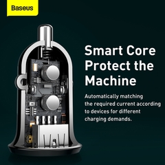 Tẩu Sạc Ô Tô Baseus Grain Pro Mini | 2 Cổng USB 4.8A Sạc Kép An Toàn