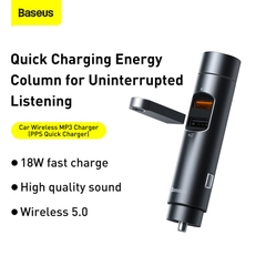 Tẩu Sạc Baseus Energy Column 18W | Bluetooth MP3 FM, Sạc Nhanh QC/PPS, Hiển Thị Điện Áp LED