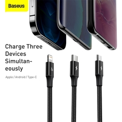 Cáp sạc 3 đầu Baseus Rapid Series 3-in-1 PD 20W (Type C to Type C / Lightning/ Micro USB, Fast Charging & Data Cable )