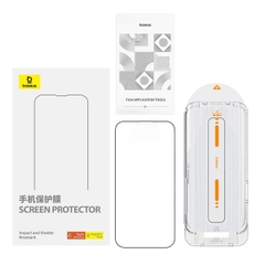 Cường Lực Chống Chói Lọc Bụi Baseus Crystalline Series Anti-Glare Full-Coverage HD Tempered Glass Screen Protector with Built-in Dust Filter for iP 15