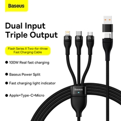 Cáp Sạc Đa Năng Baseus Flash Ⅱ 100W | Cáp USB / Type C to M+L+C Chính Hãng