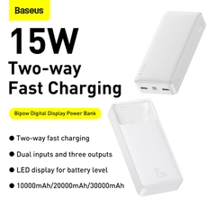 Sạc Dự Phòng Baseus Bipow 15W | 10K / 20K / 30K mAh, Màn Hình LED Báo Pin, Sạc 3 Cổng