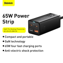 Trạm Sạc Baseus GaN3 Pro 65W 5 Cổng | AC + 2USB + 2Type-C, Sạc Nhanh Laptop, Điện Thoại