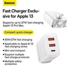 Củ Sạc Baseus Compact 30W Đa Năng 3 Cổng | 2 USB + 1 Type-C, Sạc Cùng Lúc 3 Thiết Bị
