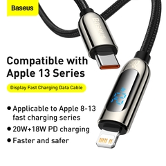 Cáp Sạc Baseus Display 20W Type-C to Ln | Màn Hình Báo Công Suất, Dây Dù Bền