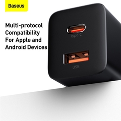 Củ Sạc Baseus Super Si Pro 30W | 2 Cổng Type-C & USB, Công Nghệ Super Si