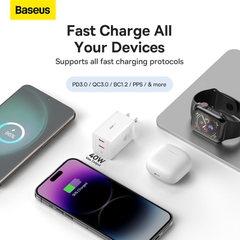 Củ Sạc Nhanh Baseus GaN5 Pro 40W | 2 Cổng Type-C, Sạc Cùng Lúc 2 Thiết Bị
