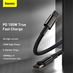 Cáp Sạc Nhanh Baseus Tungsten Gold Type-C to Type-C 100W | Dây Dù Siêu Bền, Sạc Laptop, Điện Thoại