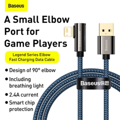 Cáp Sạc Góc Vuông Baseus 2.4A USB to Ln | Chơi Game Không Vướng Tay, Đèn Báo LED