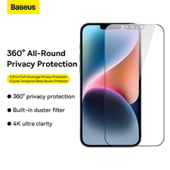 Kính Cường Lực Chống Nhìn Trộm Baseus iP13/iP14 | Full Màn, Kèm Khung Dán & Chống Bụi Loa
