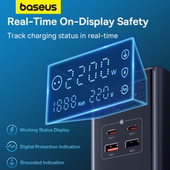 Bộ Sạc Nhanh OS-Baseus PowerCombo Tower Digital PowerStrip 3AC+2U+2C 35W (Chân cắm tròn, chiều dài dây 1.5m)