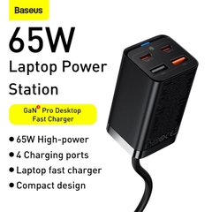Bộ Sạc Nhanh Để Bàn Baseus GaN3 Pro 65W | 4 Cổng Type-C USB Nối Dài Sạc Laptop Điện Thoại