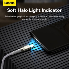 Cáp Sạc Baseus Glimmer 100W USB to Type-C | Dây Dù Bền, Có Đèn LED Báo Sạc, Tốc Độ 6A