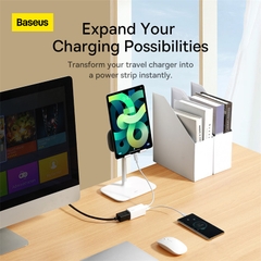 Ổ Cắm Nối Dài Baseus PowerCombo 1.0m | Kèm Đầu Chuyển Du Lịch UK/EU, Chịu Tải 2500W