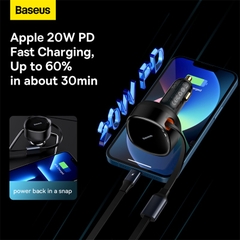 Tẩu Sạc Baseus Enjoyment 30W Kèm 2 Dây Rút Gọn | 1 Cáp Type-C & 1 Cáp Ln, Sạc Nhanh PD