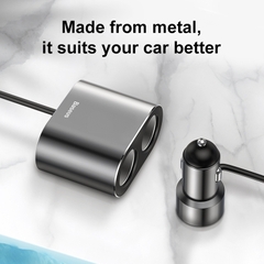 Tẩu Sạc Ô Tô Baseus High Efficiency Chia 2 Tẩu 2 USB | 2 Lỗ Tẩu 80W & 2 USB 3.1A