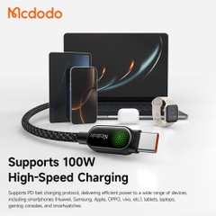 Cáp Sạc Mcdodo LightSync 100W Type-C to Type-C | Đèn LED Hiệu Ứng Thở, Siêu Bền