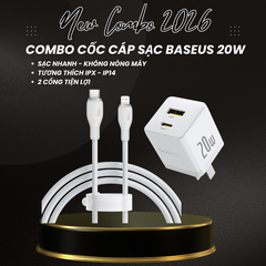Combo Cốc Cáp Sạc Baseus 20W - Sạc Nhanh - Không Nóng Máy (Cốc Type-C + USB, Cáp Type-C to Ln 1m)