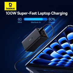 Bộ Cốc Sạc Baseus GaN6 Pro 100W | 4 Cổng Sạc 2Type-C 2USB, Kèm Cáp Type-C 100W