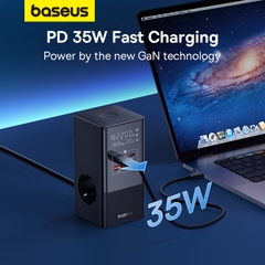 Bộ Sạc Nhanh OS-Baseus PowerCombo Tower Digital PowerStrip 3AC+2U+2C 35W (Chân cắm tròn, chiều dài dây 1.5m)