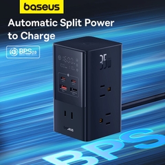 Bộ Sạc Nhanh OS-Baseus PowerCombo Tower Digital PowerStrip 6AC+2U+2C 35W (Dây 1.5m, Chân cắm dẹp US)