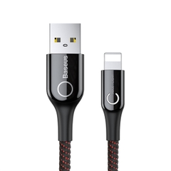 Cáp sạc Lightning tự ngắt thông minh Baseus C Shape Light LV195 cho iPhone 6/ 7/ 8/ iPhone X/ iPad (2.4A, Sạc nhanh, Sợi Carbon Siêu Bền, LED, Intelligent power-off)