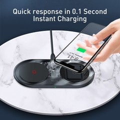 Đế Sạc Đôi Không Dây Baseus Simple 2 in 1 20W | Sạc Cùng Lúc 2 Máy, Trong Suốt, Tiện Lợi