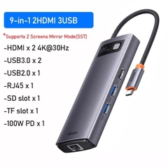 Hub Chuyển Đổi Baseus Metal Gleam, Nhiều Cổng | HDMI 4K, USB 3.0 & Sạc Nhanh PD 100W