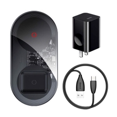 Đế Sạc Đôi Không Dây Baseus Simple 2 in 1 20W | Sạc Cùng Lúc 2 Máy, Trong Suốt, Tiện Lợi