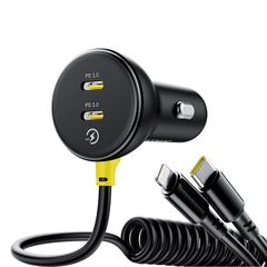 Tẩu Sạc Baseus Circular 60W Đa Năng | Kèm Cáp Lò Xo 2 Đầu Type-C & Ln, Sạc Cùng Lúc 4 Thiết Bị