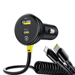 Tẩu Sạc Baseus Circular 60W Đa Năng | Kèm Cáp Lò Xo 2 Đầu Type-C & Ln, Sạc Cùng Lúc 4 Thiết Bị