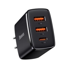 Củ Sạc Baseus Compact 30W Đa Năng 3 Cổng | 2 USB + 1 Type-C, Sạc Cùng Lúc 3 Thiết Bị