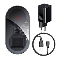 Đế Sạc Đôi Không Dây Baseus Simple 2 in 1 20W | Sạc Cùng Lúc 2 Máy, Trong Suốt, Tiện Lợi