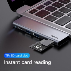 Hub Chuyển Đổi Baseus Harmonica 5 in 1 | USB 3.0, Đọc Thẻ SD/TF, Sạc Nhanh PD, Thiết Kế Gọn Nhẹ