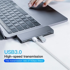 Hub Chuyển Đổi Baseus Harmonica 5 in 1 | USB 3.0, Đọc Thẻ SD/TF, Sạc Nhanh PD, Thiết Kế Gọn Nhẹ