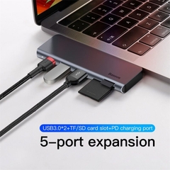 Hub Chuyển Đổi Baseus Harmonica 5 in 1 | USB 3.0, Đọc Thẻ SD/TF, Sạc Nhanh PD, Thiết Kế Gọn Nhẹ