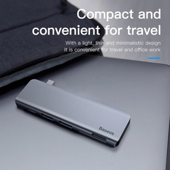 Hub Chuyển Đổi Baseus Harmonica 5 in 1 | USB 3.0, Đọc Thẻ SD/TF, Sạc Nhanh PD, Thiết Kế Gọn Nhẹ