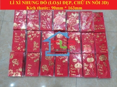 [Lì xì 2025] Sỉ tập 6 BAO LÌ XÌ TẾT NHUNG ĐỎ, KT 90*163mm (HÀNG ĐẸP, CHỮ IN NỔI 3D) nhiều mẫu