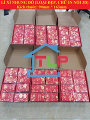 [Lì xì 2025] Sỉ tập 6 BAO LÌ XÌ TẾT NHUNG ĐỎ, KT 90*163mm (HÀNG ĐẸP, CHỮ IN NỔI 3D) nhiều mẫu
