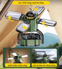 Quạt cắm trại ngoài trời đa năng OATSBASF có đèn năng lượng mặt trời & pin 6000mAh, Quạt treo, Đầu lắc tự động, Sạc Type
